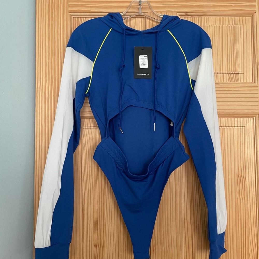 Fashion Nova Blue Hooded Body Suit Size. M. New With tags